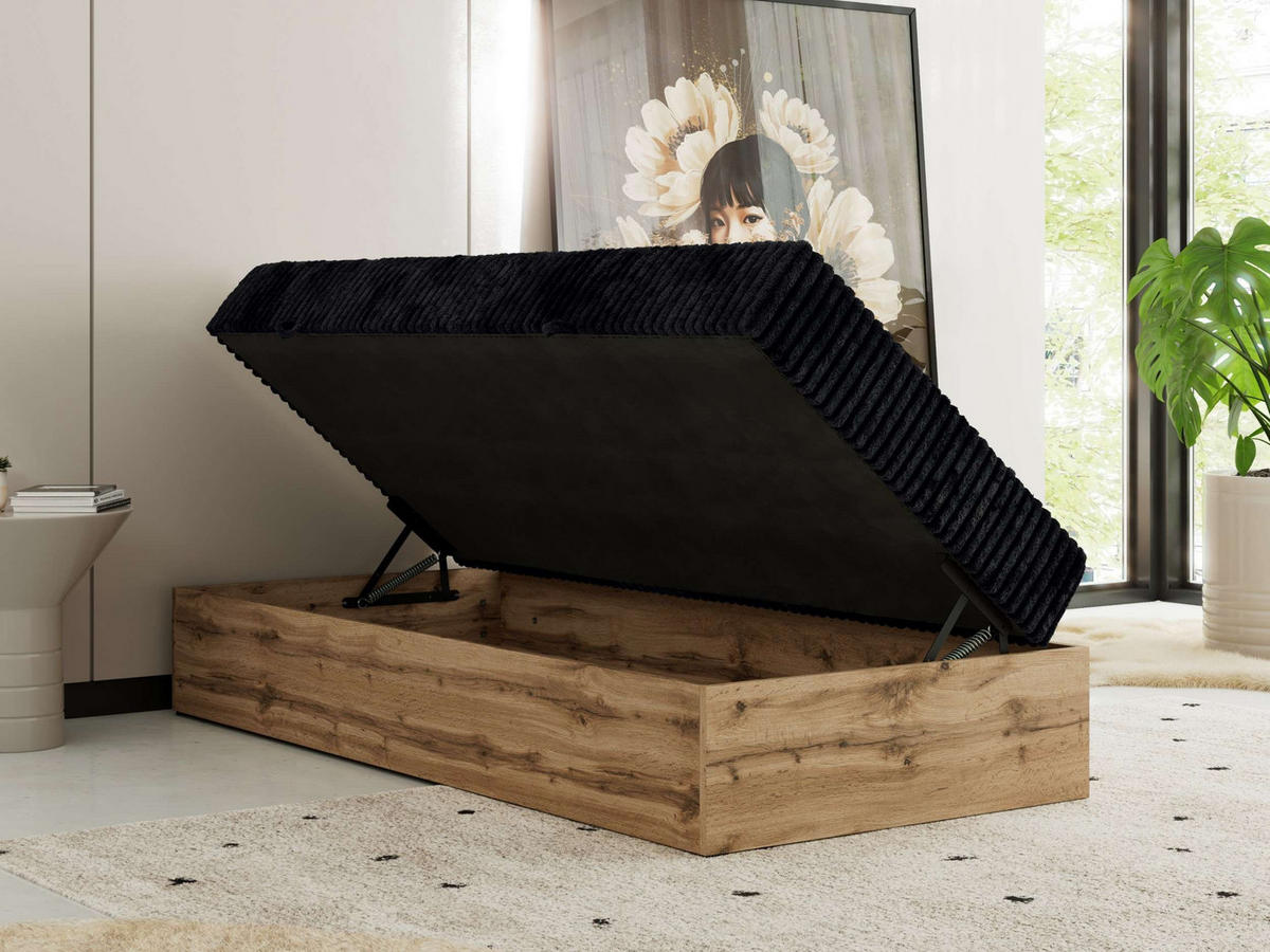 BOXBETT WOOD ZERO 90/200 - Schwarz Cord - H4 - Topper Visco - Schwarz, Textil (90/200cm) - MKS