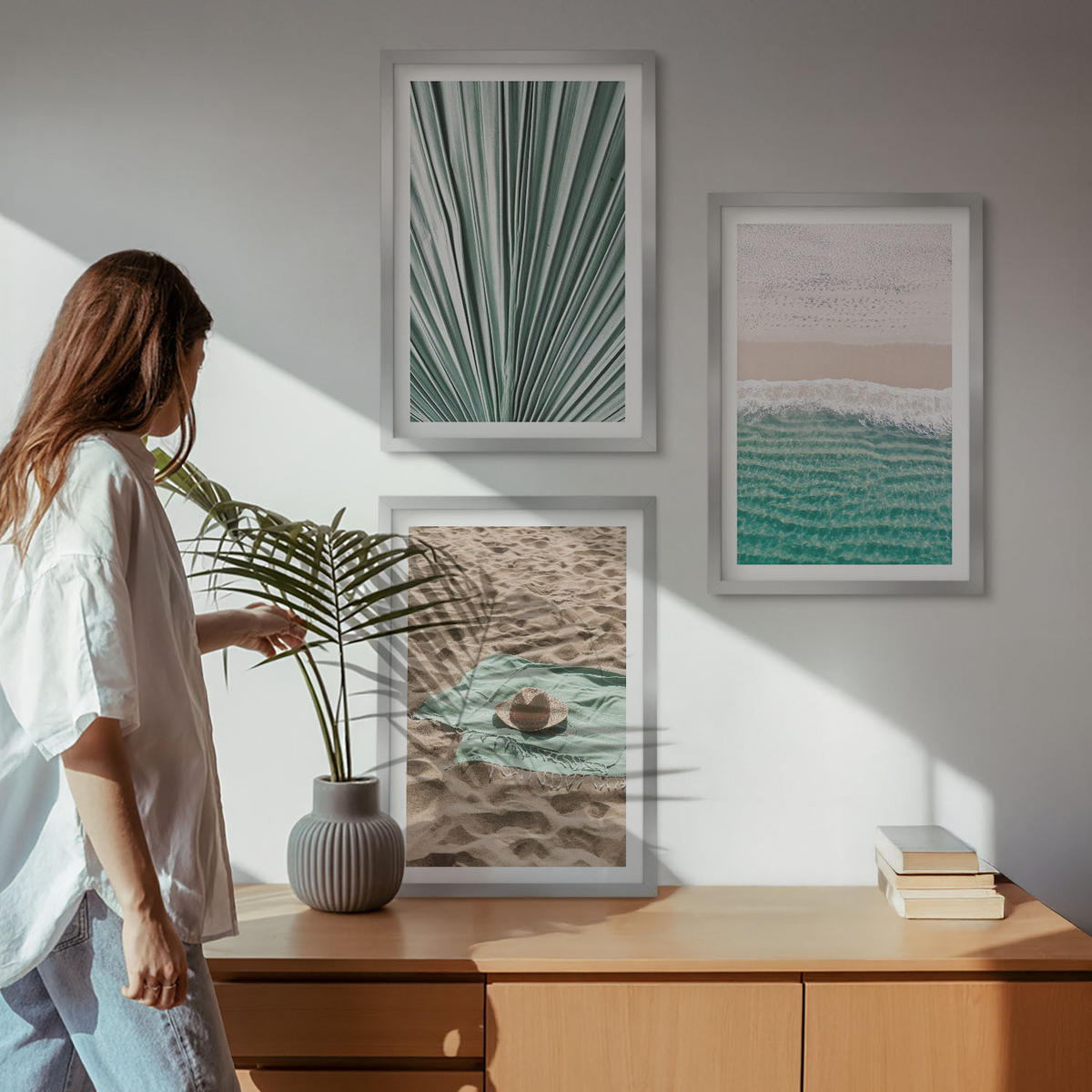 BILDER SET 3er Set - 40x60 cm Silberner Rahmen - Urlaubsblick Strand Meer - Silberfarben, Kunststoff (40/60cm) - TULUP