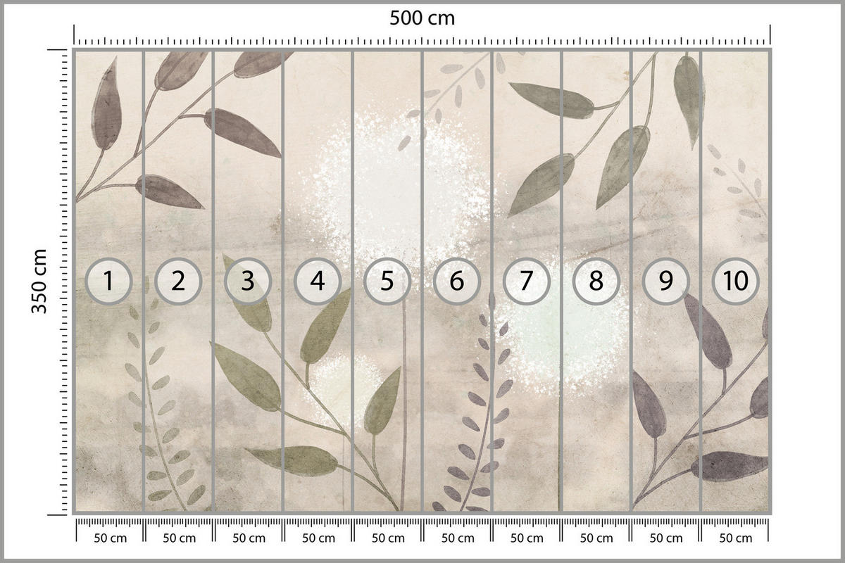 FOTOTAPETE Löwenzahn Blätter Retro 500x350 - Beige/Braun, Papier (500/350cm) - Muralo