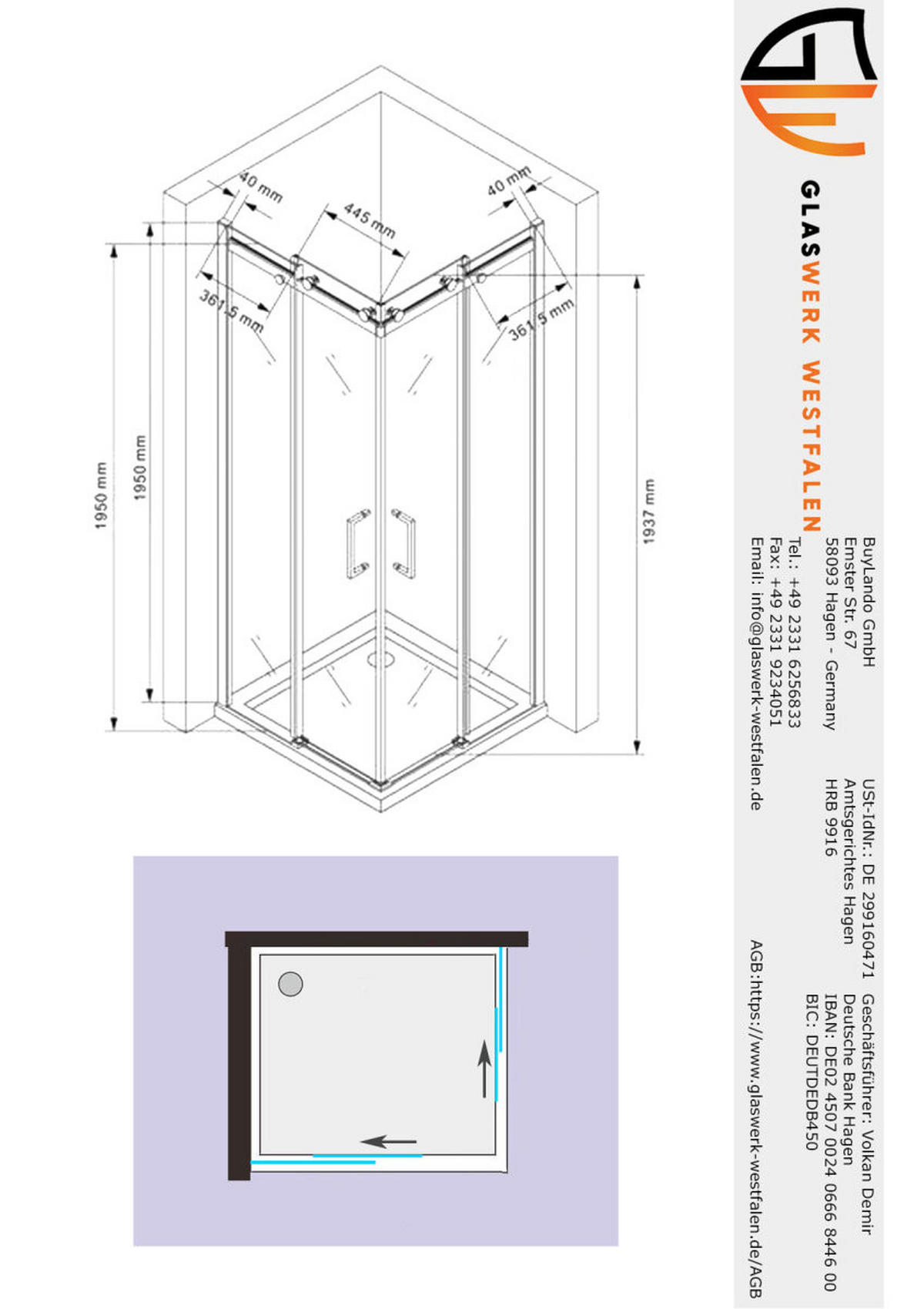 DUSCHKABINE Lina 90x90x195 cm Duschwanne+Siphon - Silberfarben, Glas (90/90/195cm) -  Glaswerk Westfalen