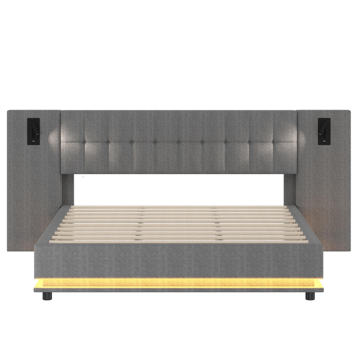 POLSTERBETT 180/200 cm Grau aus Leinen mit LED-Leiste und USB - Grau, Textil (180/200cm) - OKMYHOME