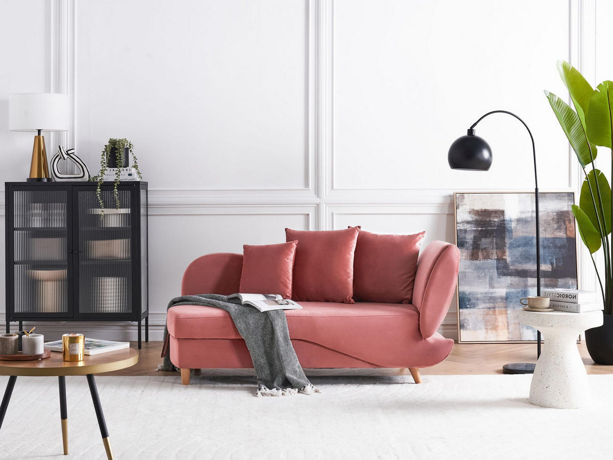 CHAISELONGUE-RECHTSSEITIGEROSA Meri - Pink/Braun, Textil (155/76/69cm) - Beliani