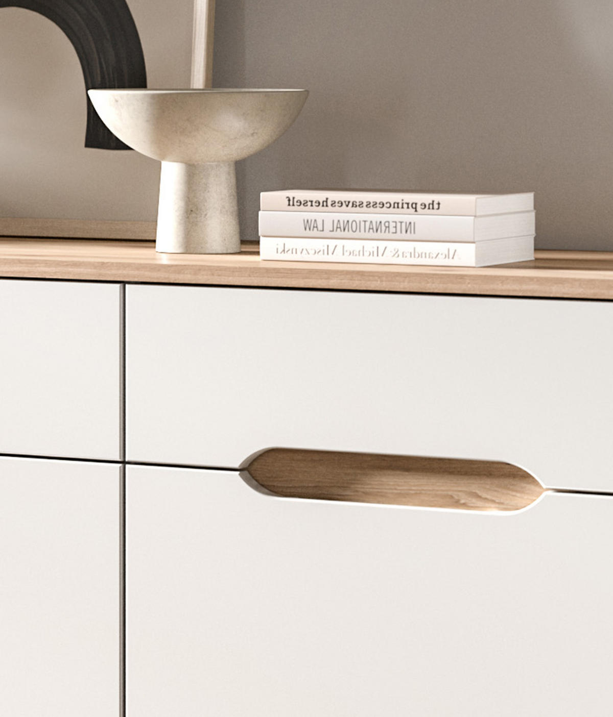 SIDEBOARD weiß, Eiche 185 cm, Kommode mit Soft-Close-Funktion - Eichefarben/Weiß, Holzwerkstoff/Metall (185/95/40cm) - Inn.Furn