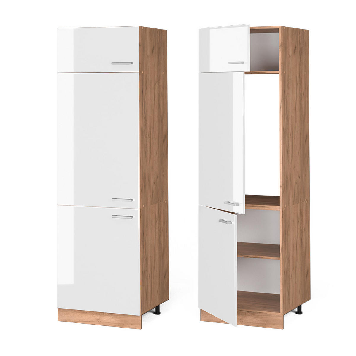 KÜHLUMBAUSCHRANK R-Line Weiß Hochglanz 60 cm - Honigeiche/Weiß Hochglanz, Holzwerkstoff (60/206.8/57.2cm) - Vicco