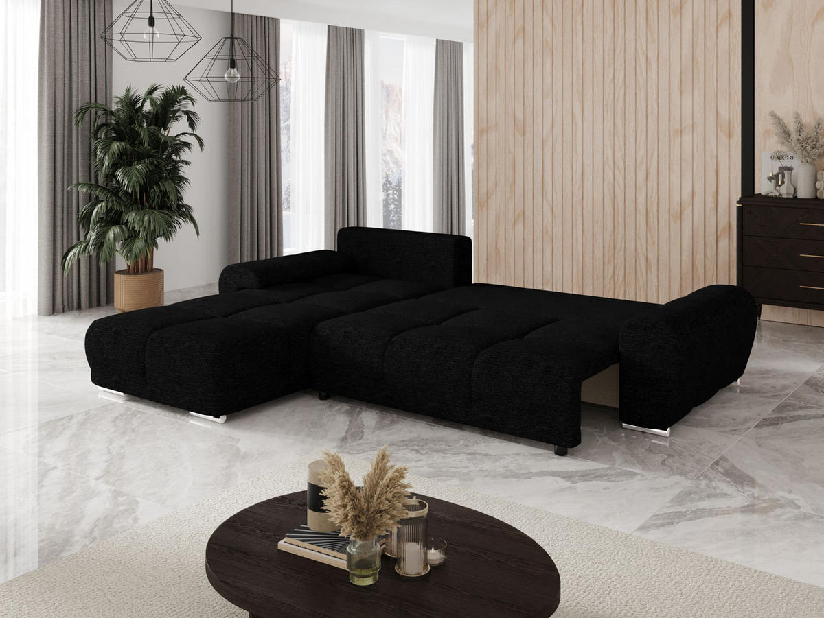 ECKSOFA BEGA L Links ARAGON 99 mit Schlaffunktion - Schwarz, Textil (289/185cm) - Bedante