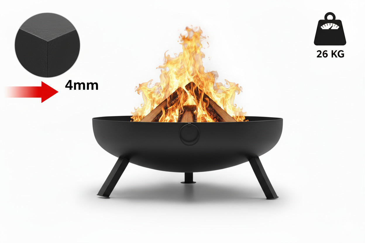 FEUERSCHALE BOMBE Schwarz Ø 79 cm 26 kg aus Stahl 4 mm - Schwarz, Metall (79/30/79cm) - The Favilla