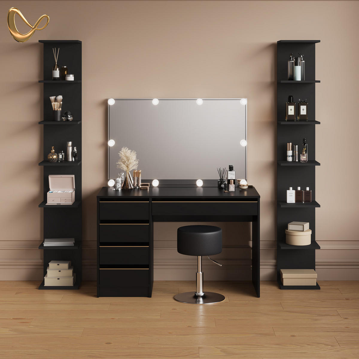 WANDREGAL Vesuvio Schwarz 30 x 190 cm 2er Set - Schwarz, Holzwerkstoff (30/190/28cm) - Livinity®