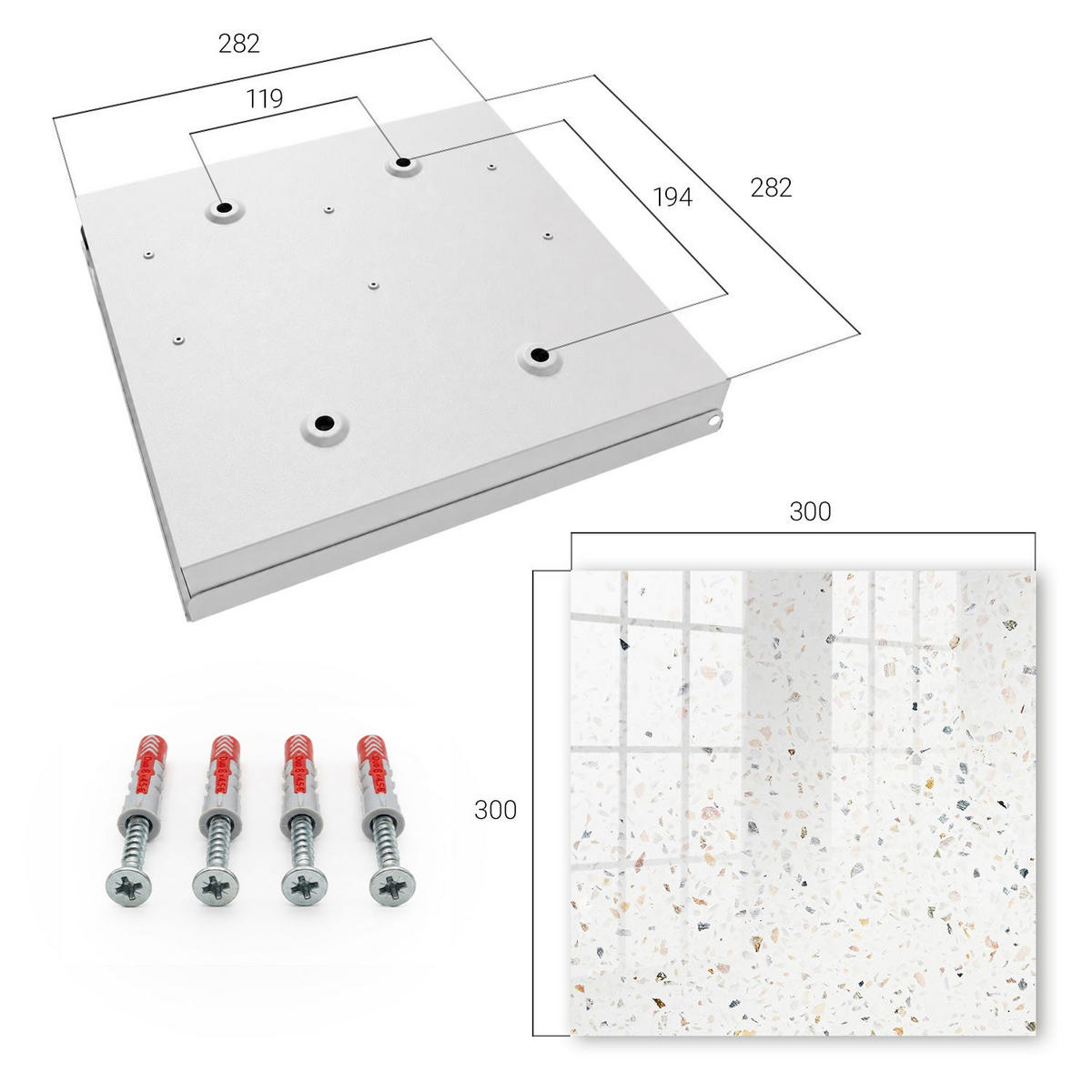 SCHLÜSSELBOX Weiß 30x30 cm – Türöffnung nach rechts - Heller Terrazzo - Weiß, Metall (30/30/5cm) - TULUP
