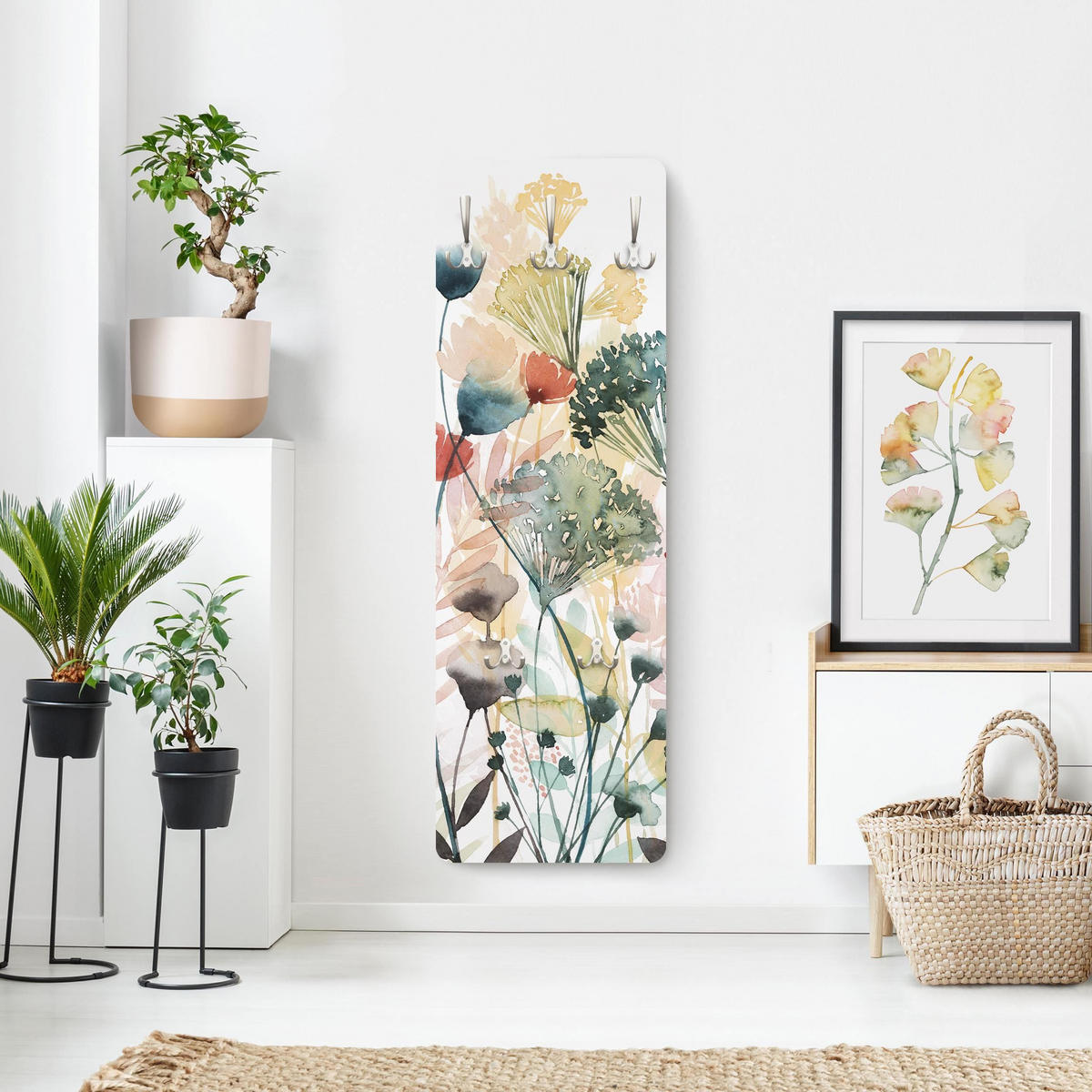 WANDGARDEROBE - Wildblumen im Sommer I 34/105 cm - Weiß, Holzwerkstoff (34/105/1.6cm) - Bilderwelten