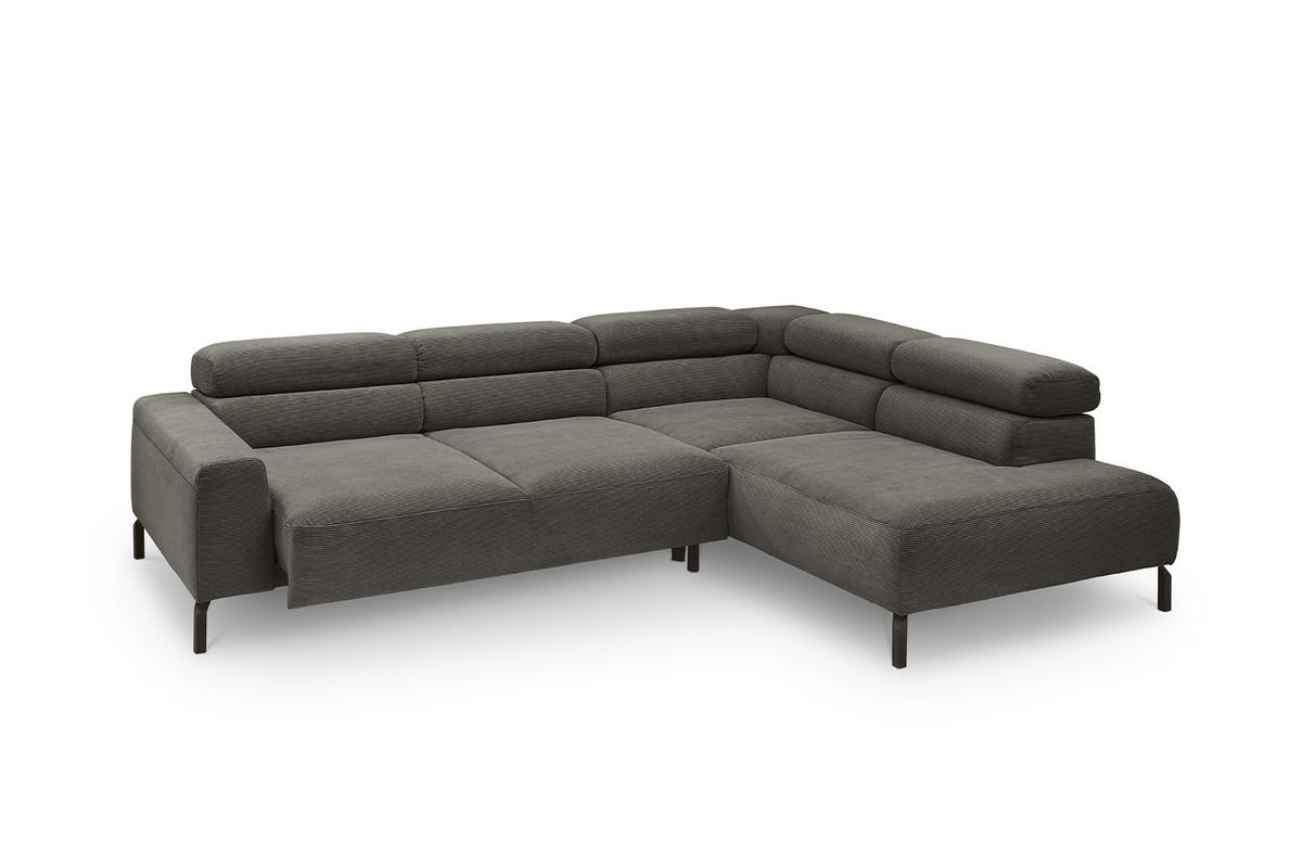 ECKSOFA MIT MOTORISCHEM SITZVORZUG DELIA Anthrazit Cord - Anthrazit/Schwarz, Textil/Metall (276/219cm) - KAWOLA