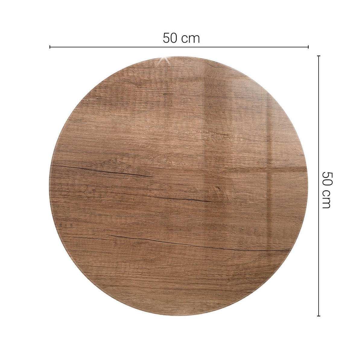 TISCHPLATTE Ø50 cm Holzoptik Natur Rund - Braun, Glas (50/50/0.4cm) - TULUP