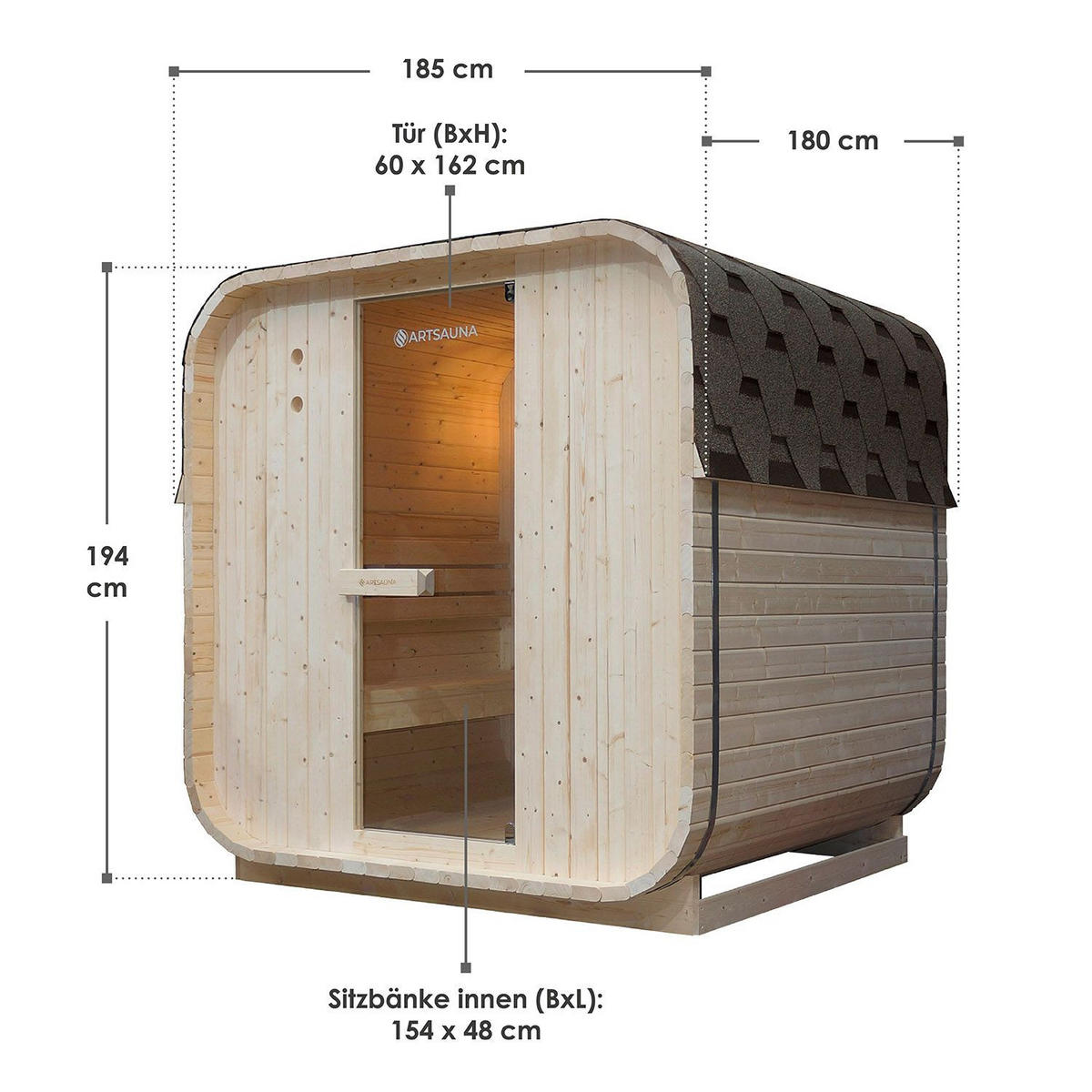 FASSSAUNA Nolvik L inkl. Zubehör-Set - Naturfarben, Holz (185/194/180cm) - Artsauna
