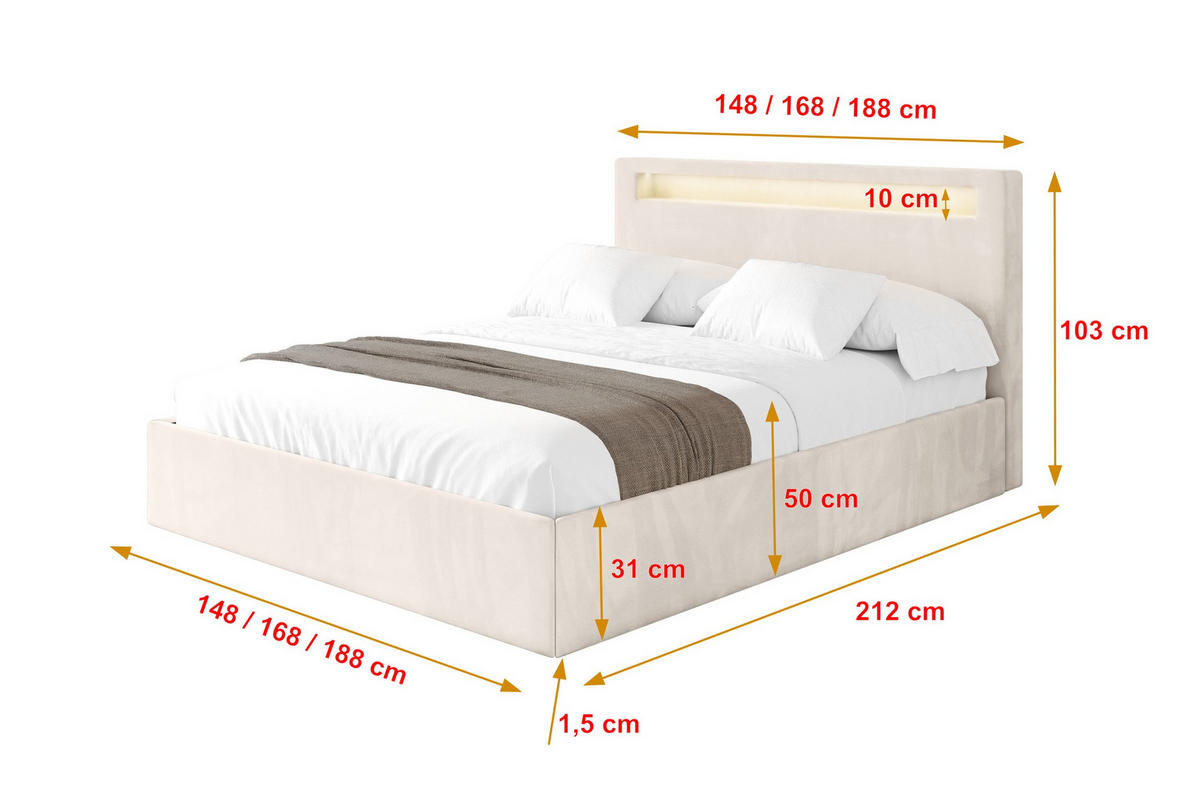 POLSTERBETT mit Bettkasten und Lattenrost, Boxbett ohne Matratze - GOLA 180x200 Beige - Greige, Holzwerkstoff/Textil (180/200cm) - ALTDECOR