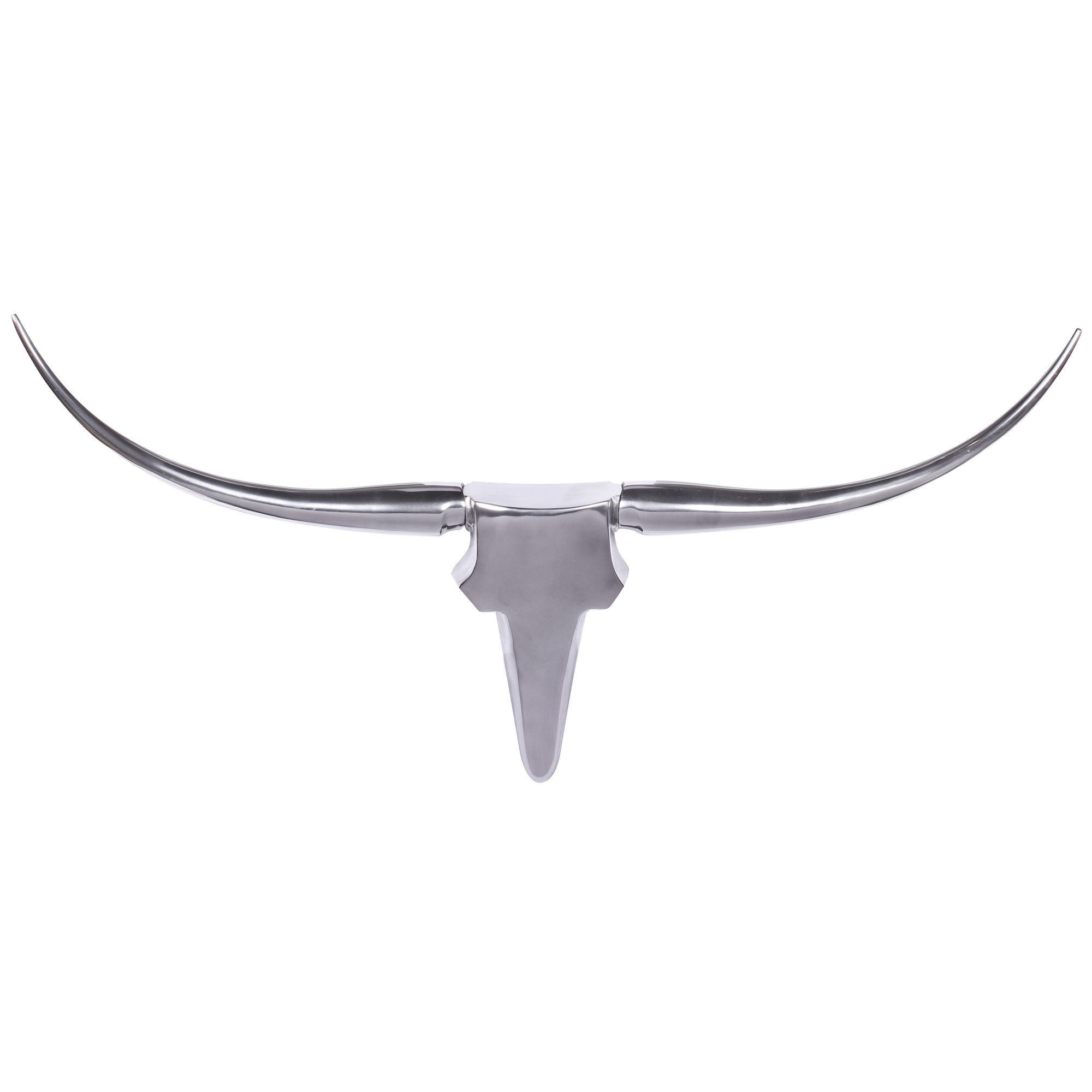WANDDEKO Geweih Bull Aluminium 125 cm breit, Silbern 125x10x60 cm - Silberfarben, Metall (125/60/10cm) - KADIMA DESIGN
