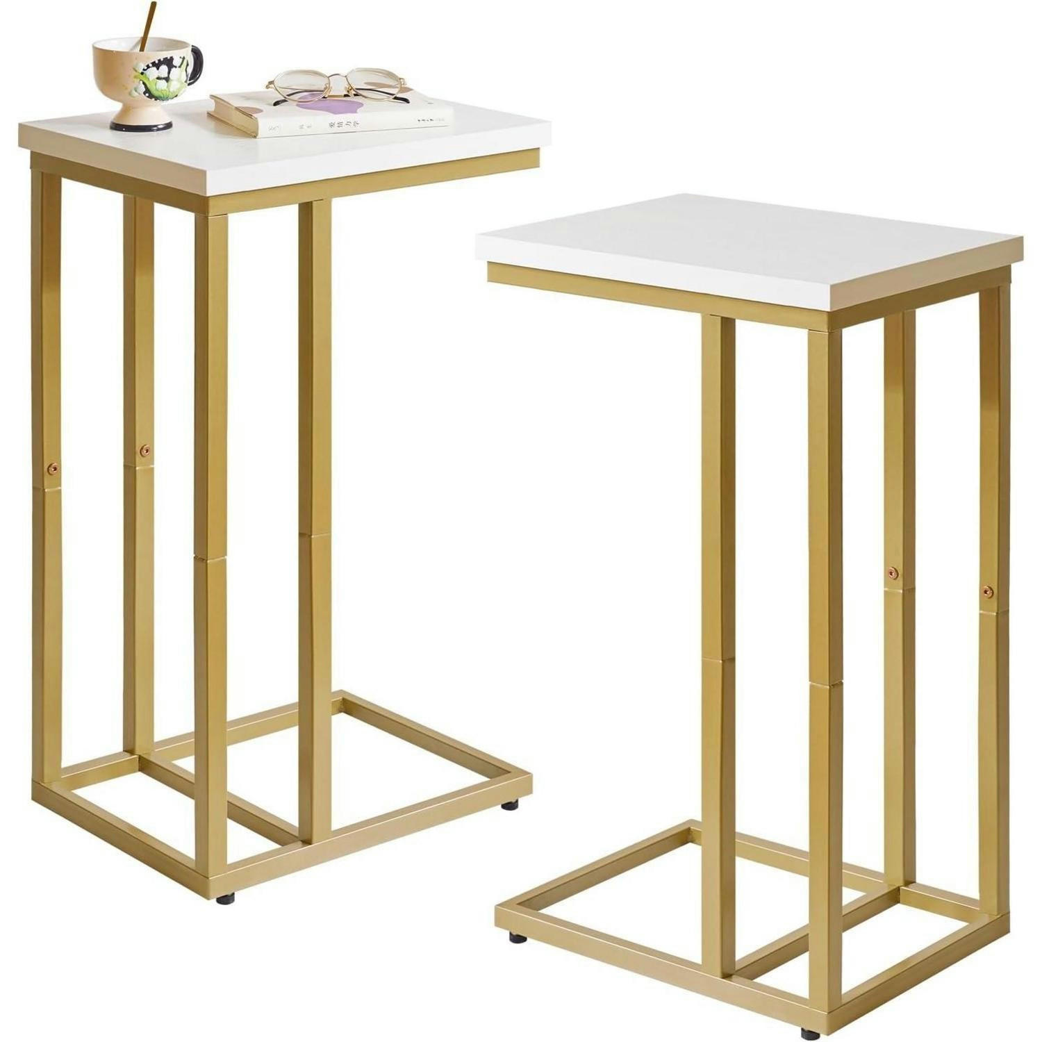 BEISTELLTISCH 2er-Set Weiß/Gold - Multicolor, Metall (40/30/63cm)