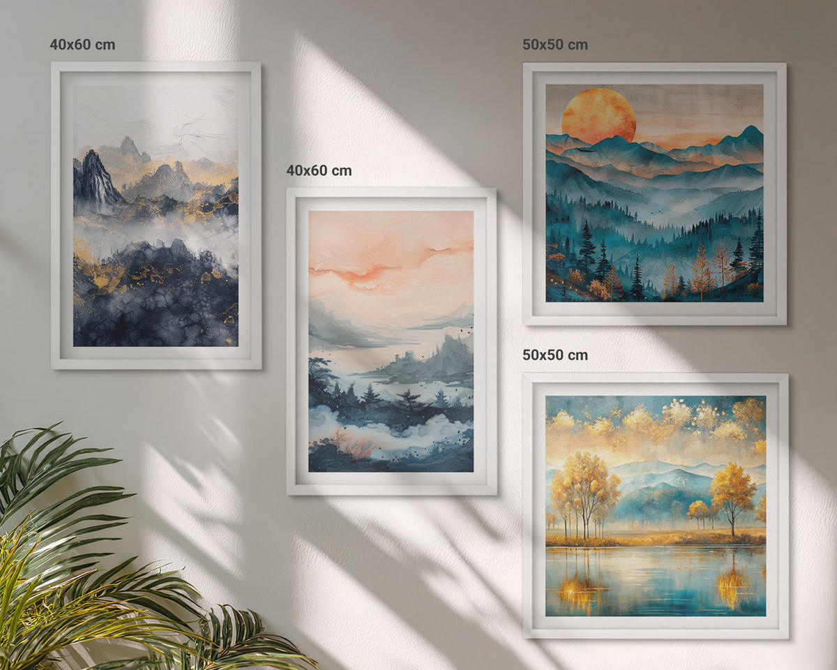 BILDER SET 4er Set - 50x50 cm & 40x60 cm Weißer Rahmen - Gemalte Abstraktionen der Natur - Weiß, Kunststoff (50/50cm) - TULUP