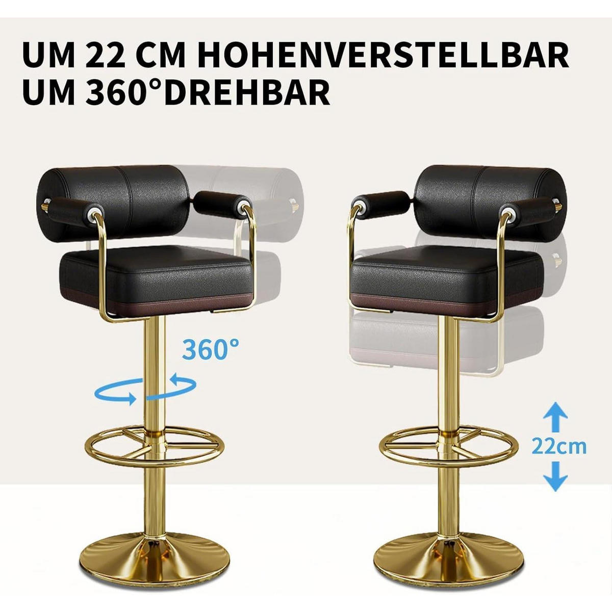 BARHOCKER Set Höhenverstellbar mit Lehne & Armlehne Schwarz - Multicolor, Metall (54/33.5/54cm)
