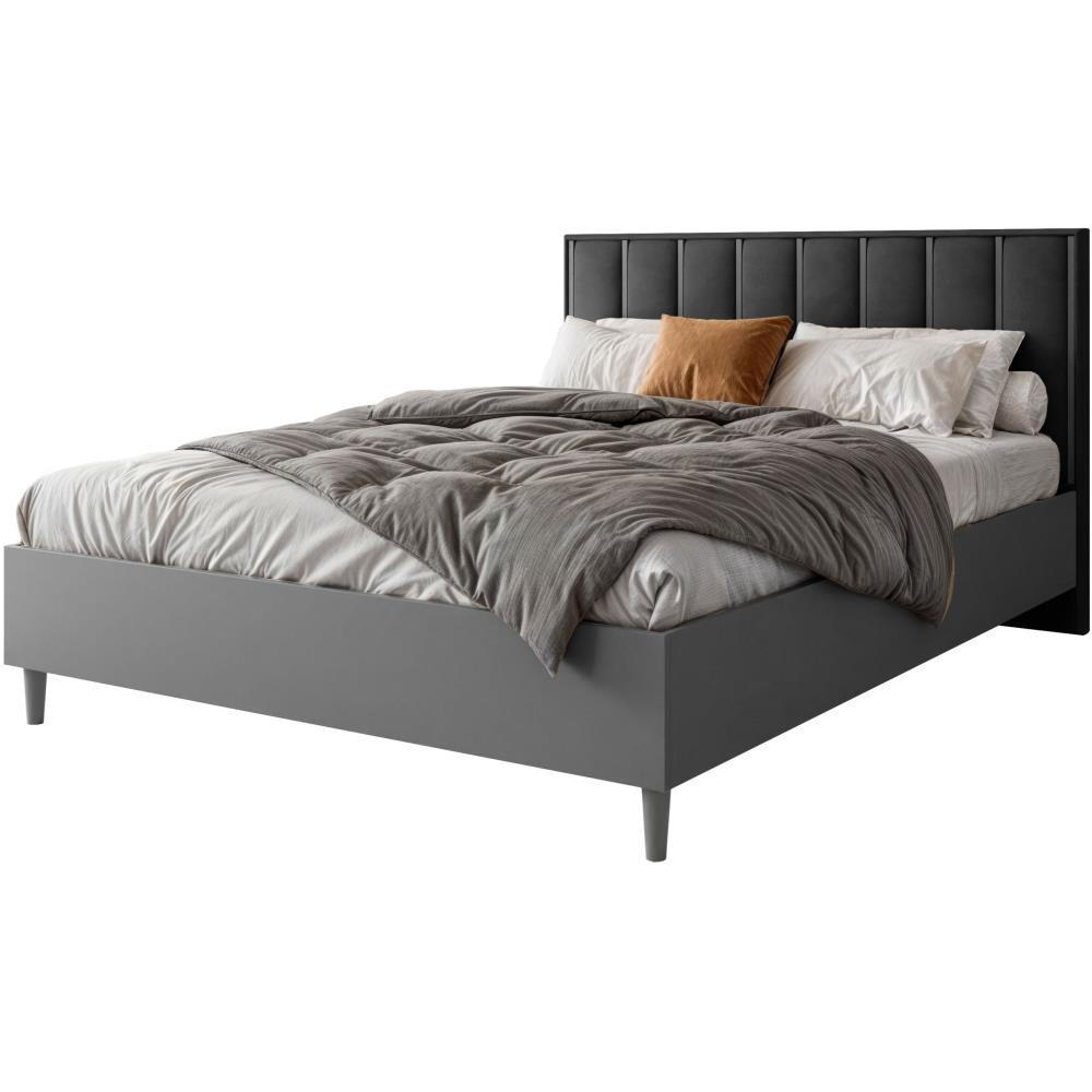 POLSTERBETT Stella 166/211/108 mit 1 Nachttisch schwarz - Graphitfarben/Schwarz, Holzwerkstoff/Textil (160/200cm) - Beautysofa