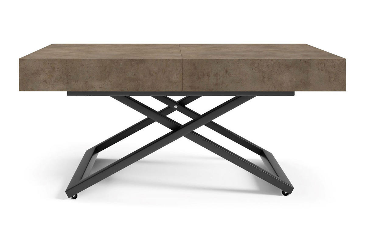 COUCH-/ESSTISCH Sanna U Chicago Concrete dunkelgrau 120 - 200 / 80 / 27 - 80cm - Dunkelgrau/Schwarz, Holz/Holzwerkstoff (80/120/27cm) - Feldmann-Wohnen