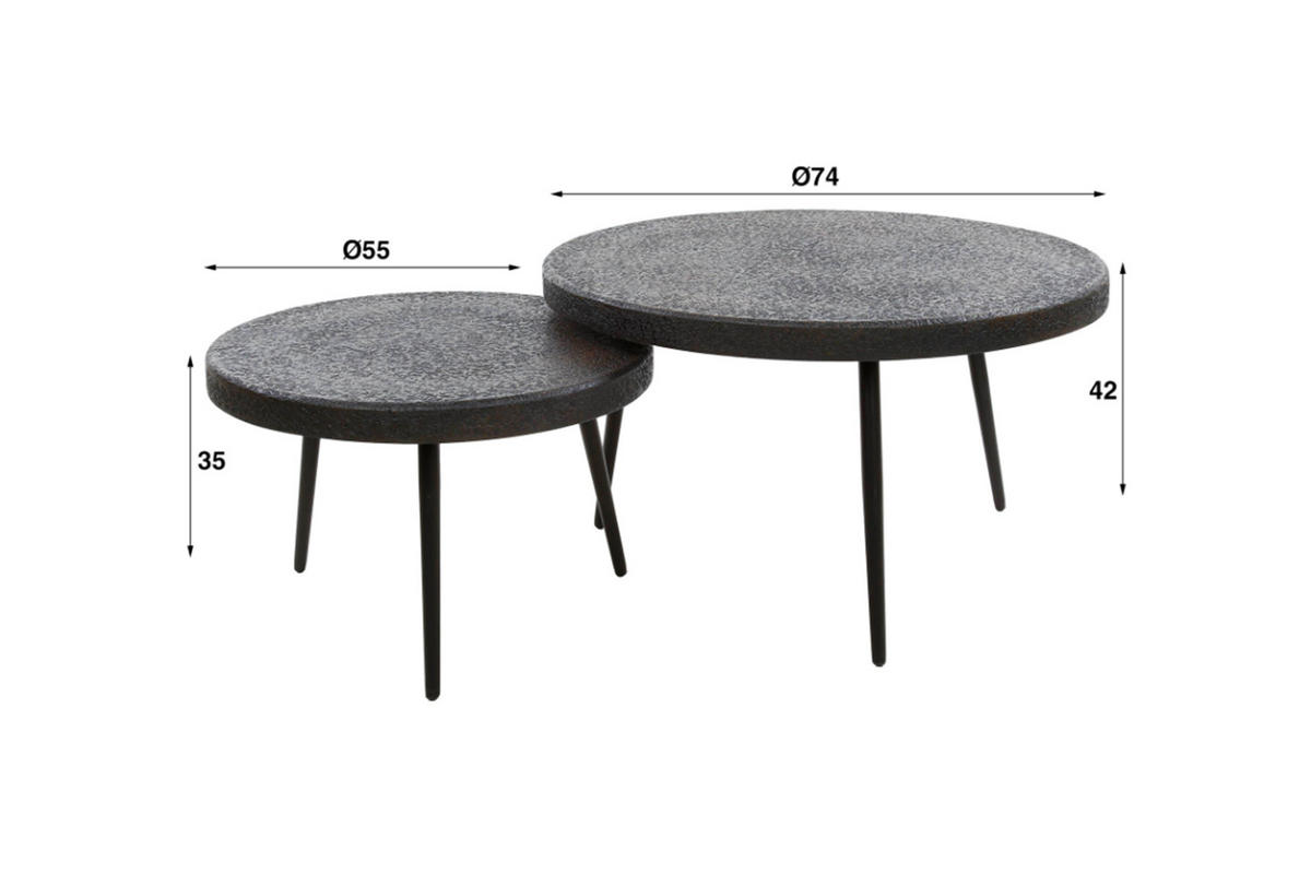 COUCHTISCH-SET ANTAS Bronze Metall - Schwarz/Bronzefarben, Metall (74/74/42cm) - KAWOLA