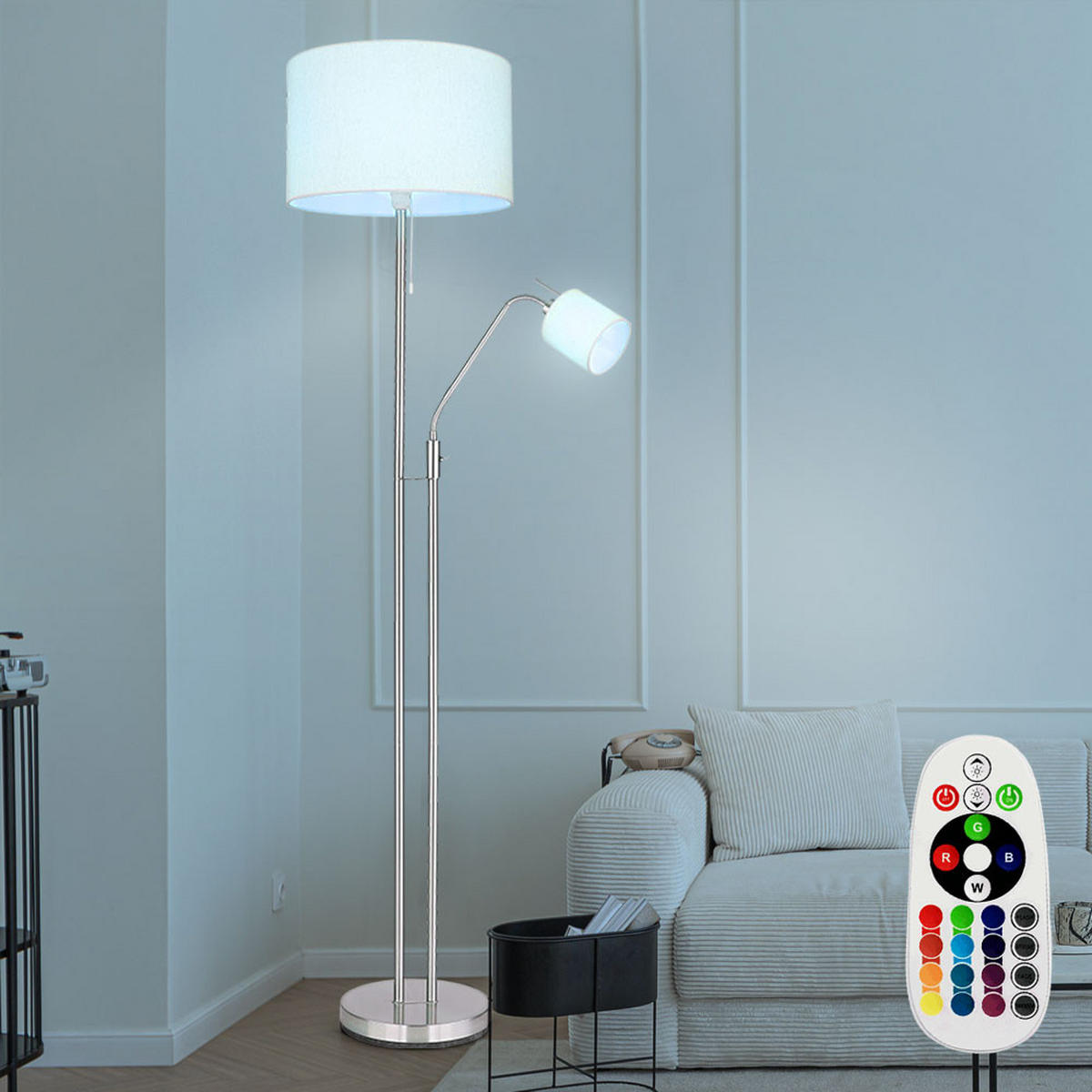 LED STEHLEUCHTE AVA Textil Beige - Beige, Metall (40/40/175cm) - Globo Lighting