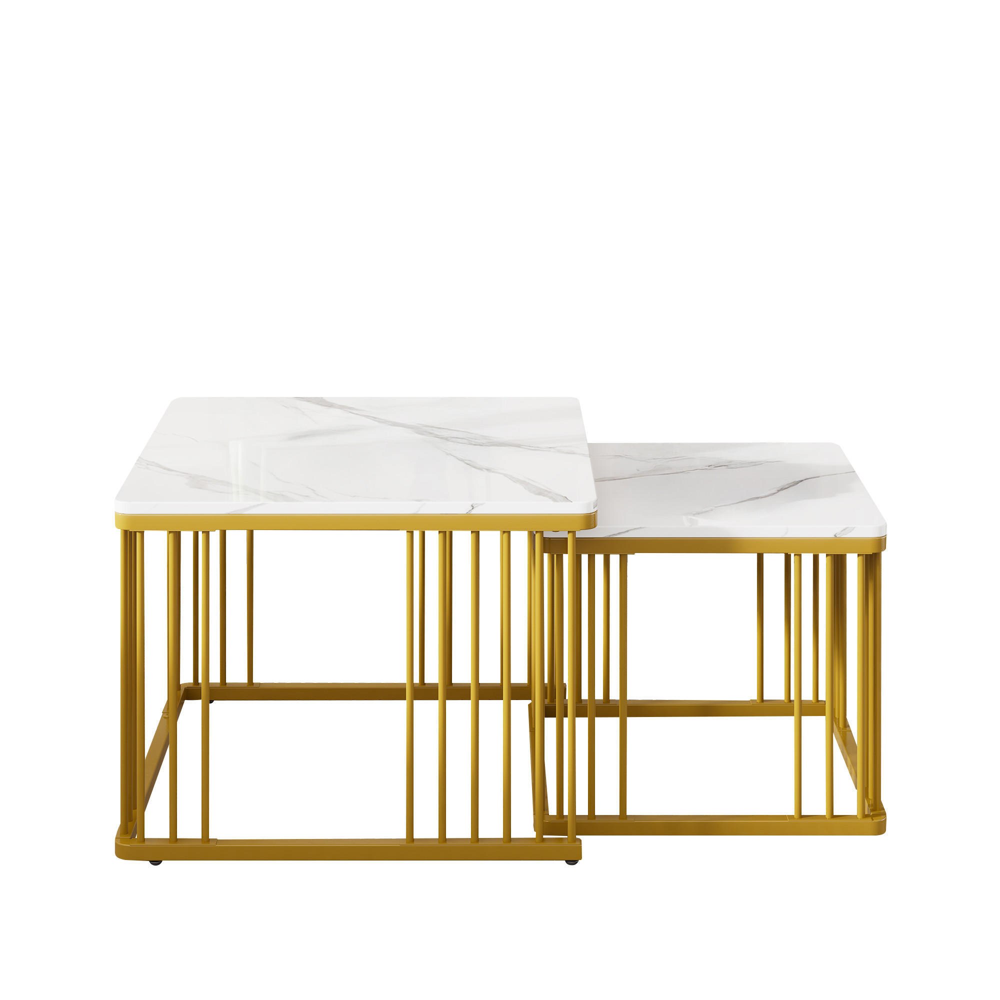 COUCHTISCH DE-069 2er-Set Marmoroptik Weiß/Gold - Weiß, Holzwerkstoff (45/45/40cm) - ComfortXL