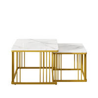 COUCHTISCH DE-069 2er-Set Marmoroptik Weiß/Gold - Weiß, Holzwerkstoff (45/45/40cm) - ComfortXL