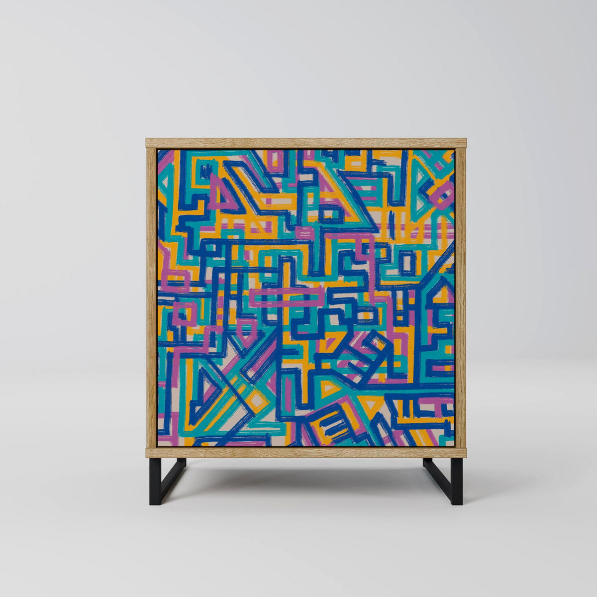 SIDEBOARD MEMORIES MAP, Eichefarben, 57,5x42x77,5 cm, Schräge Buchenholzfüße - Eichefarben/Buchefarben, Holzwerkstoff/Buchenholz (57.5/77.5/42cm) - SpaceRebels