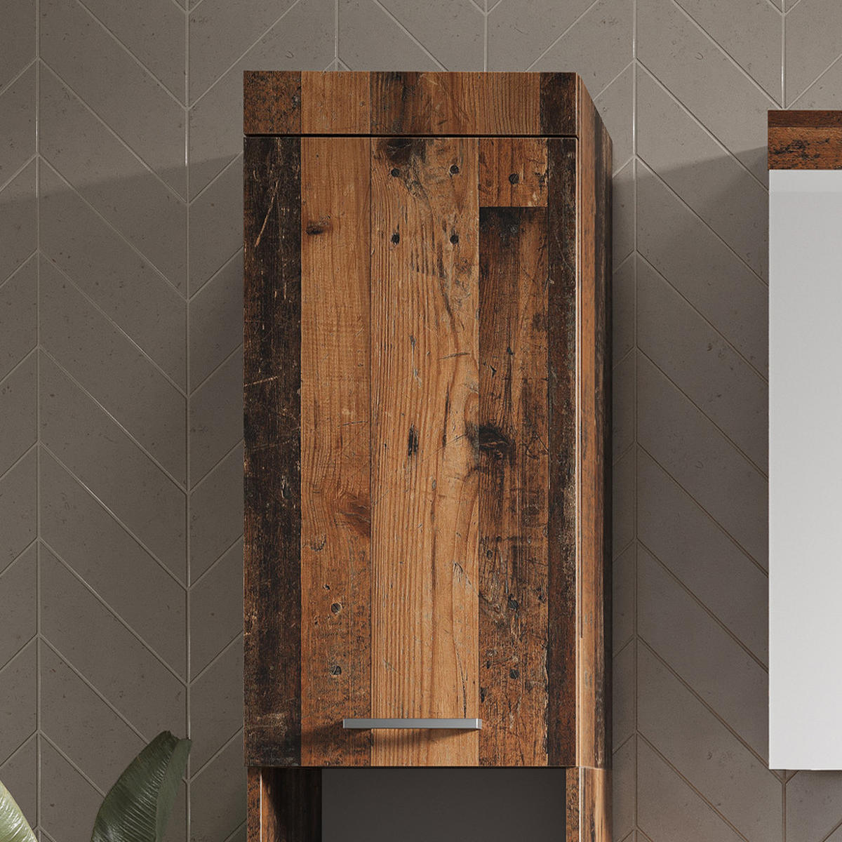 BADSCHRANK Luna Oldstyle 37 x 190 cm - Braun, Holzwerkstoff (37/190/32.6cm) - Vicco