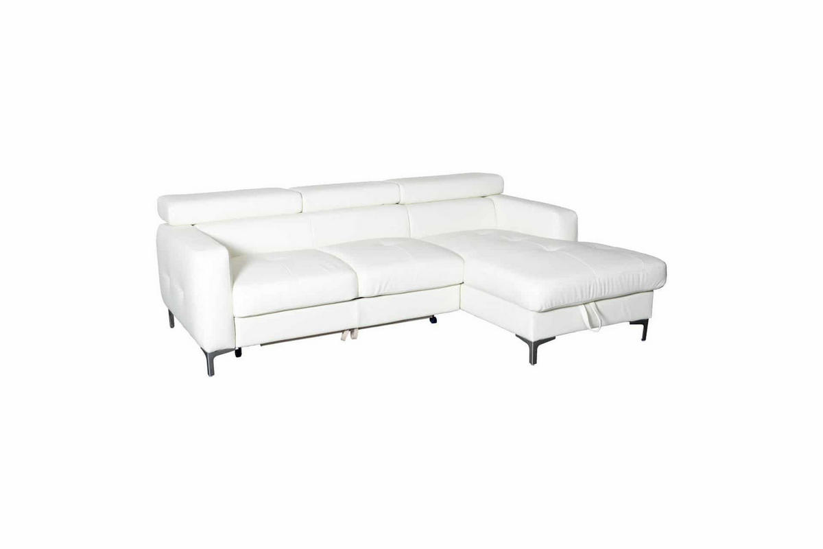 ECKSCHLAFSOFA mit Echtlederbezug, Schlaffunktion & Bettkasten - Chromfarben/Eiche Bianco, Leder/Holz (168/227cm) - Cotta