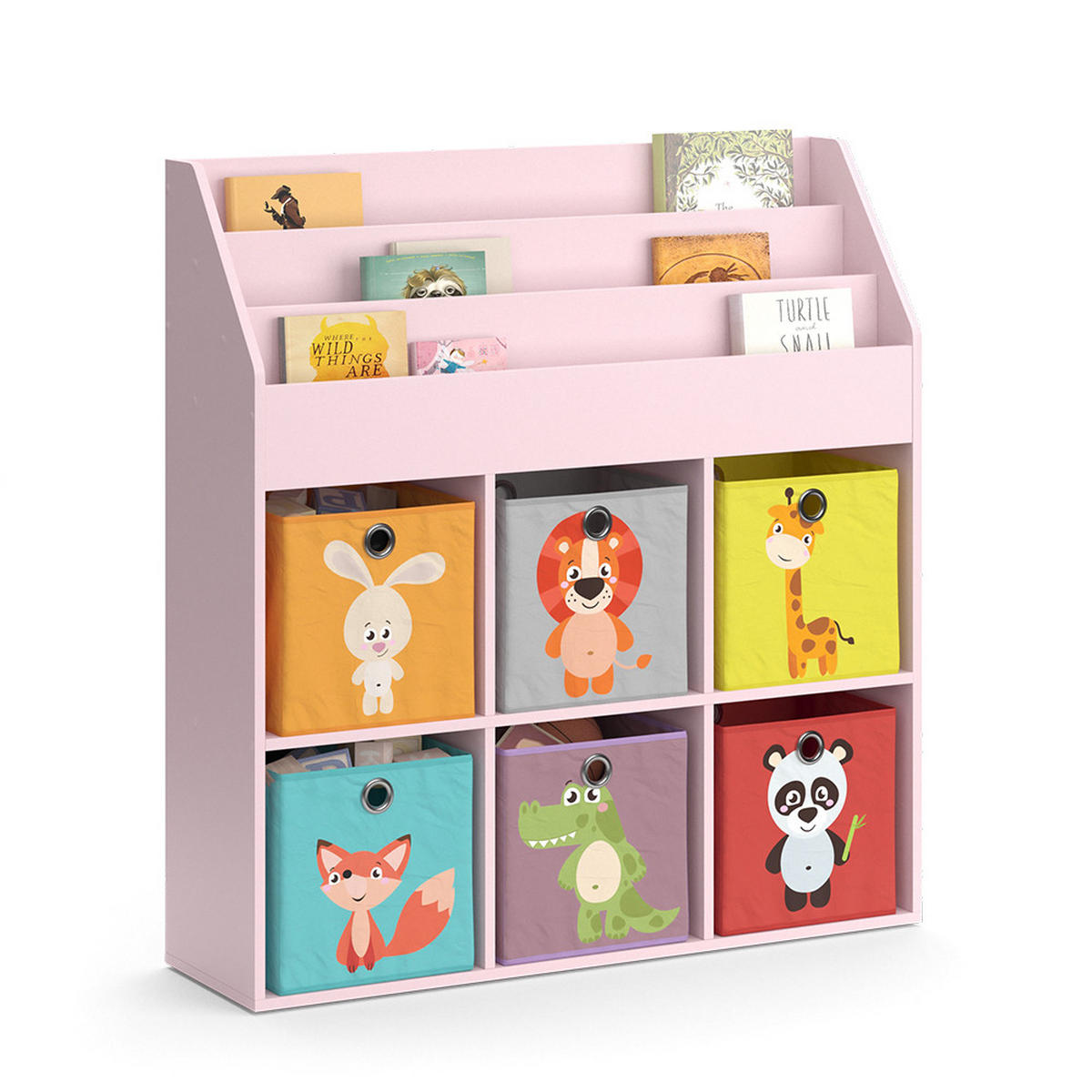 KINDERREGAL Luigi Rosa 107.2 x 114.2 cm mit 6 Faltboxen (bunt) - Pink, Holzwerkstoff (107.2/114.2/31.2cm) - Vicco