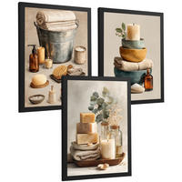 POSTER Set aus 3 Badezimmer Wandbildern und Drucke zur Dekoration für Waschbecken Dusche WC mit Kerzen Seifen und Handtüchern Schwarzer Rahmen A3 - Schwarz, Papier (42/29.7/3cm) - Nacnic