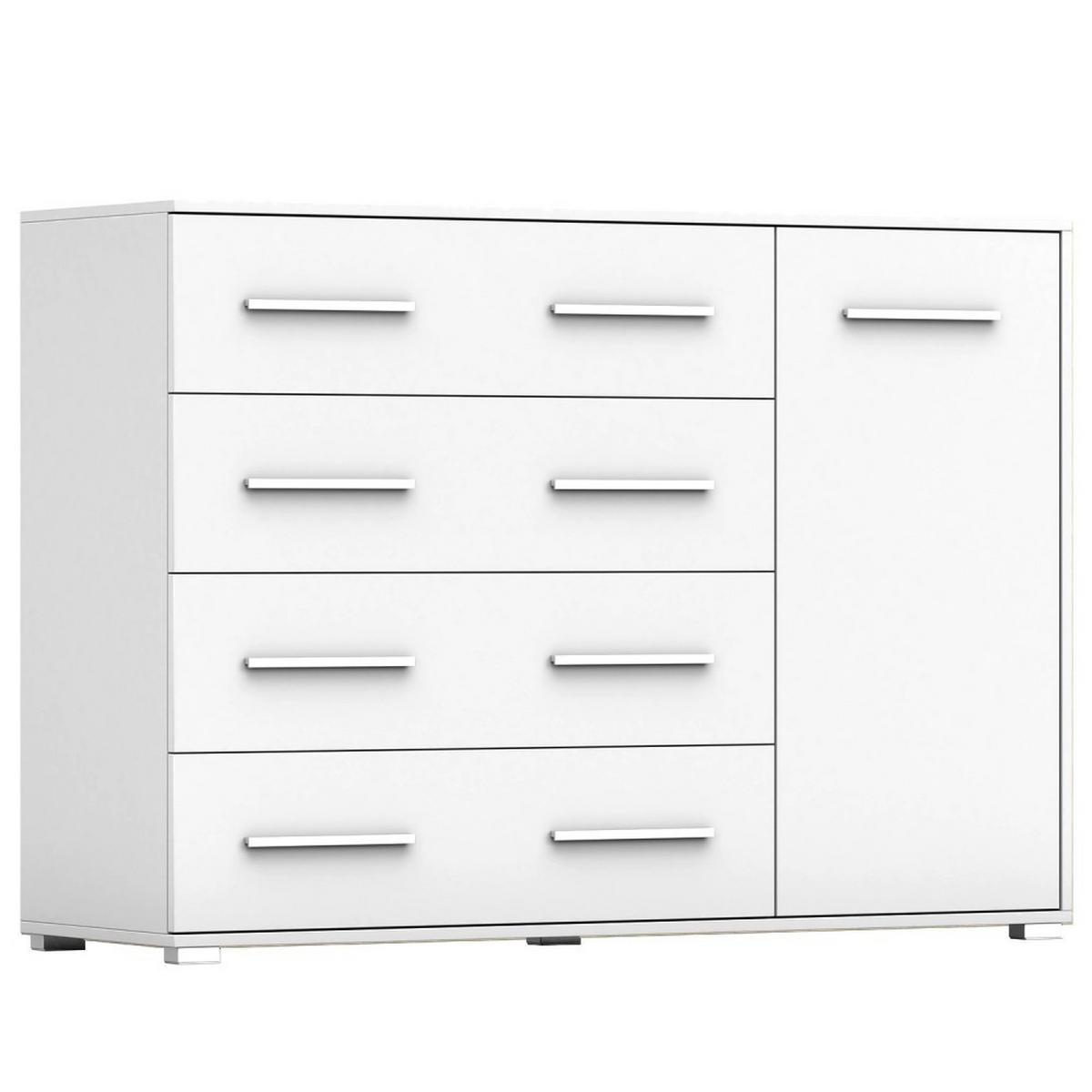 KOMMODE Frida 02 Weiß/Weiß 1D4S 135 cm - Alufarben/Weiß, Holzwerkstoff/Kunststoff (135/95/45cm) - imoebel24