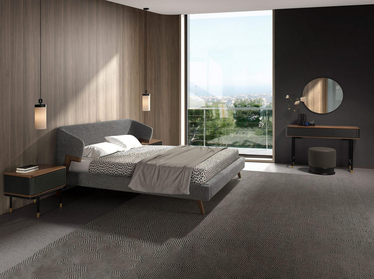 BETT Bett aus grauem Stoff 211/220/95 cm - Grau, Textil (180/200cm) - ANGEL CERDA