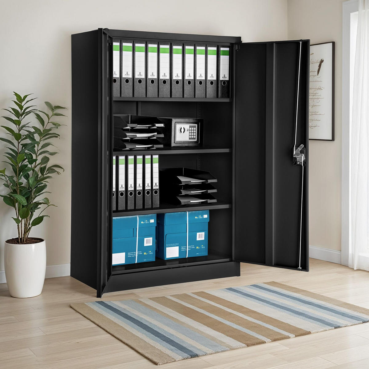 AKTENSCHRANK ,140 x 90 x 40 cm,schwarz - Schwarz, Metall (90/140/40cm) - tectake