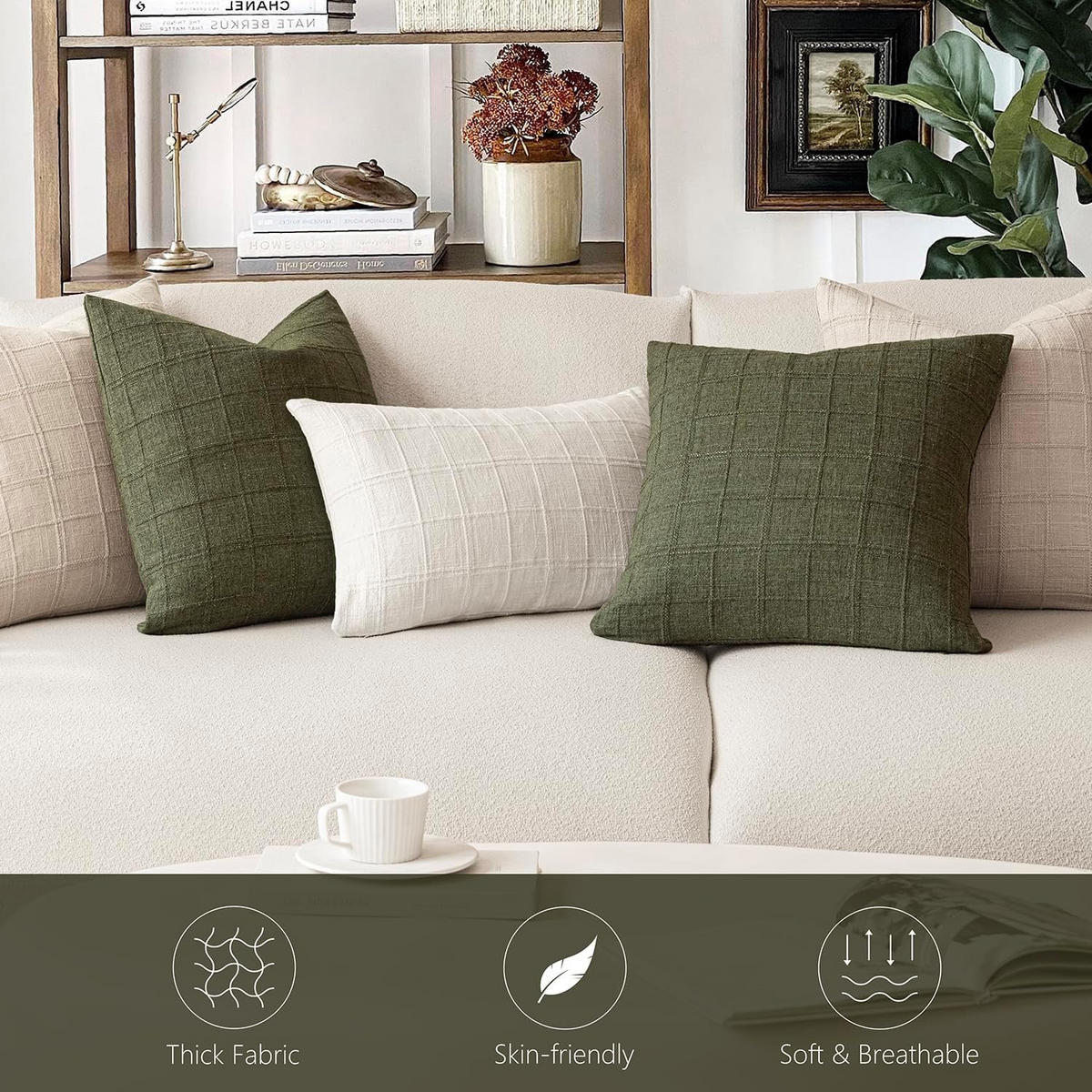 KISSENBEZUG – Füllung nicht enthalten – dunkelgrün – 45 x 45 cm – 2er-Set - Weiß, Textil (45/45cm)