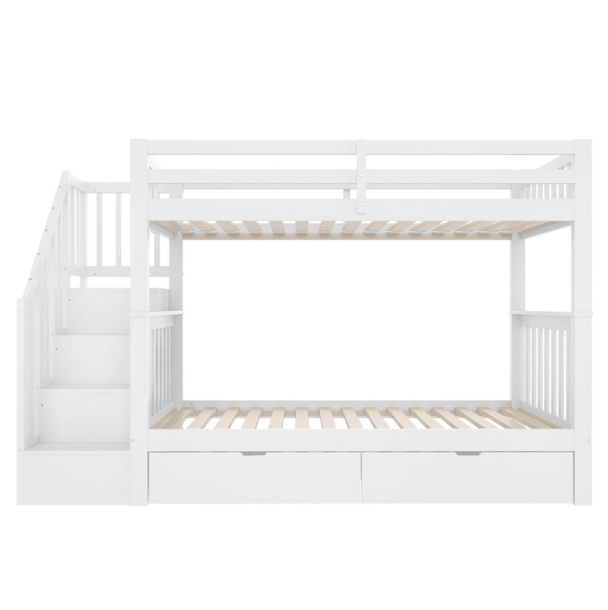 ETAGENBETT 90/200 cm in Weiß mit Treppenregal und 2 Schubladen - Weiß, Holz (90/200cm) - BEAOK