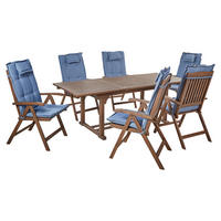 GARTENMÖBEL-SET 6-Sitzer Akazienholz Auflagen blau Amantea - Blau/Dunkelbraun, Holz - Beliani