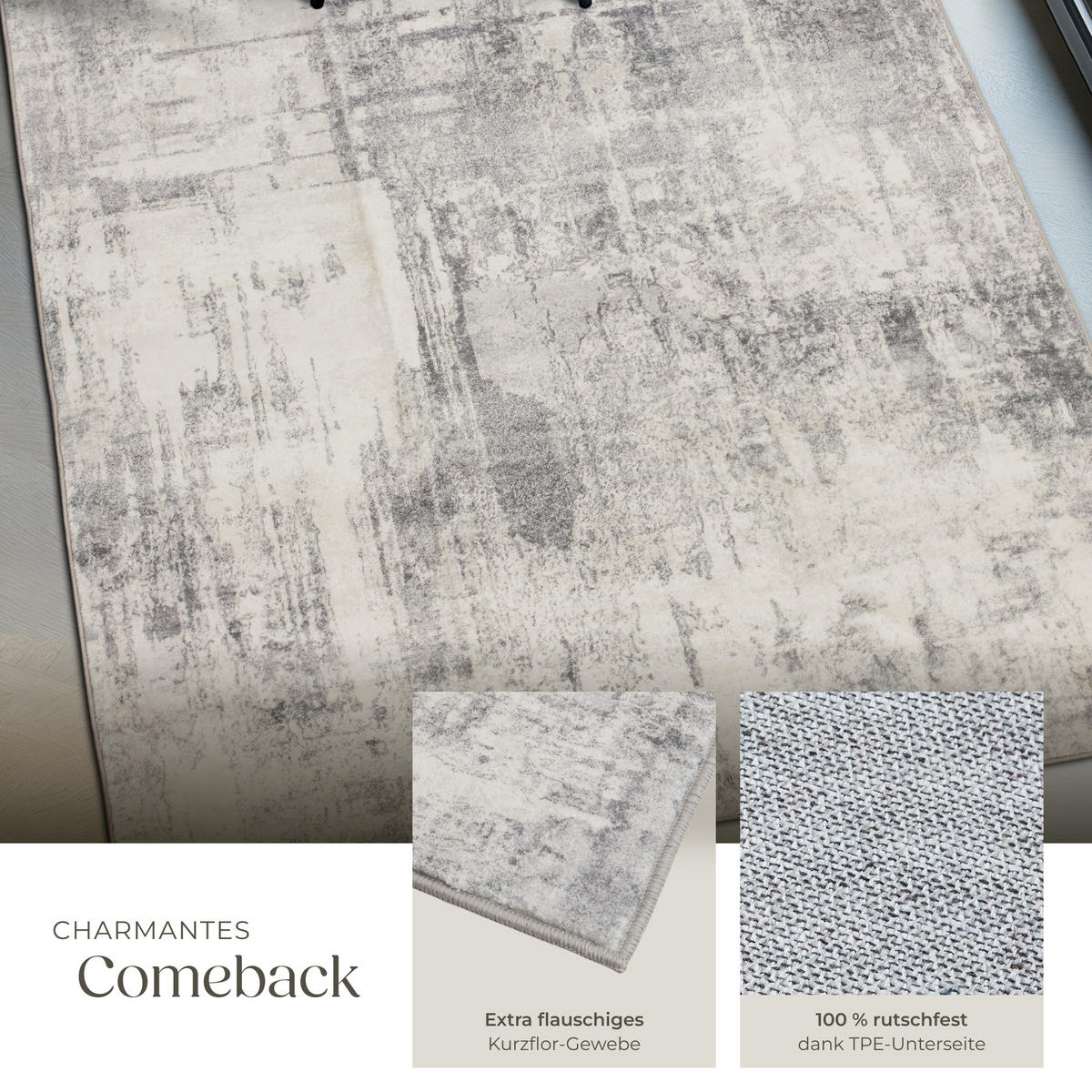 TEPPICH Vintage Design Nadira,rutschfeste Unterseite,beige/grau - Beige/Grau, Textil (200/274cm) - tectake