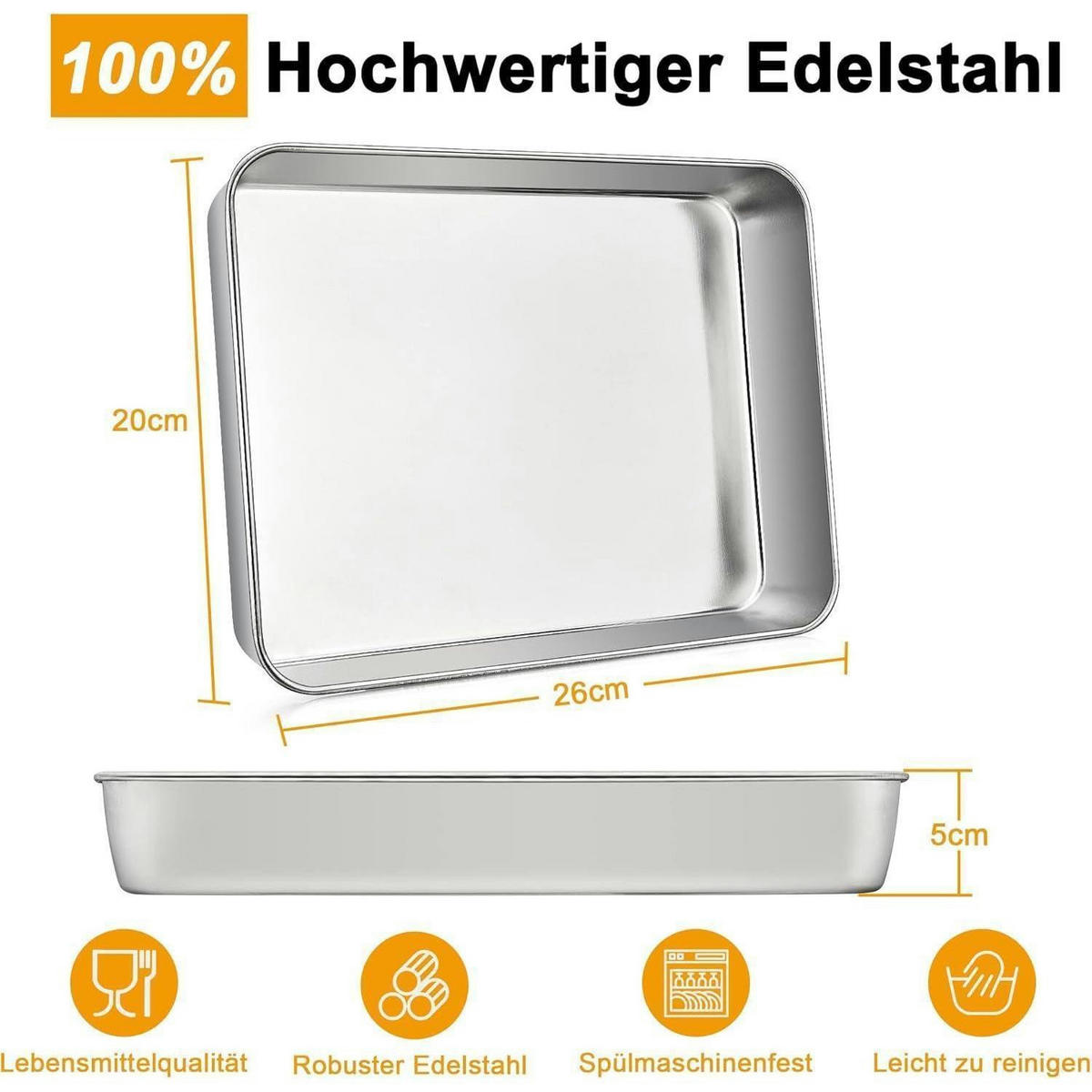 BACKBLECH Edelstahl 26.5 x 20.7 x 5 cm - Silberfarben, Metall (20/5/26cm)