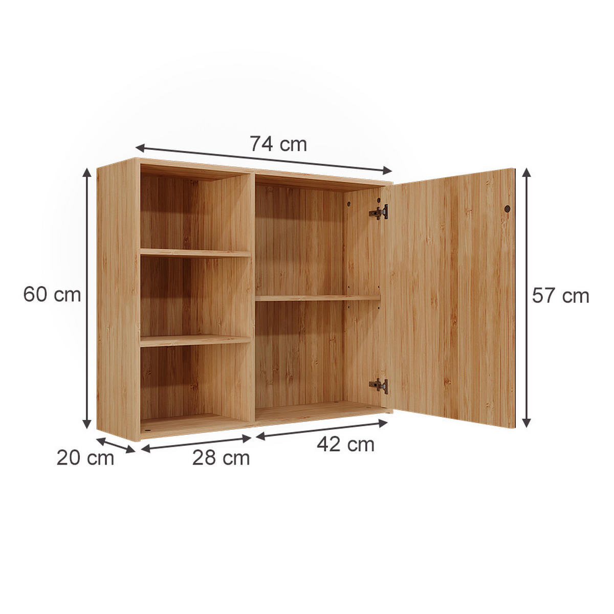 BADSPIEGELSCHRANK Lucie Bambus 74 x 60 cm mit 3 offenen Fächern - Grün, Holzwerkstoff (74/60/20cm) - Vicco