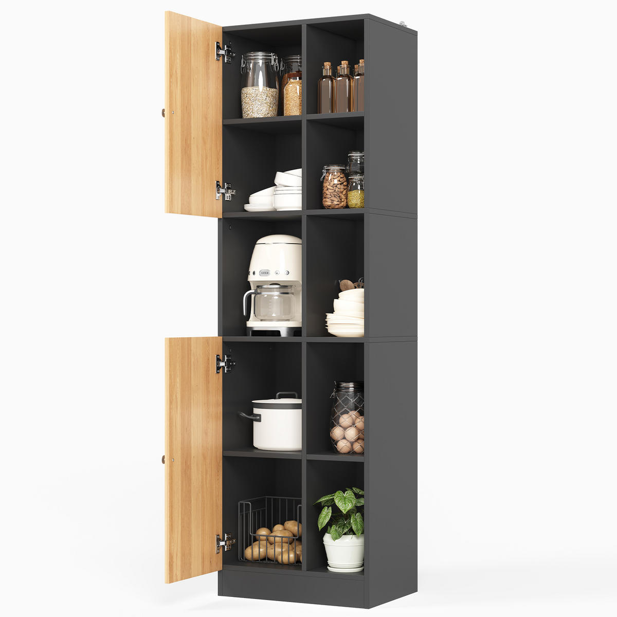GESCHIRRSCHRANK Schwarz 50/35.5/170 - Schwarz, Holzwerkstoff (50/170/35.5cm)