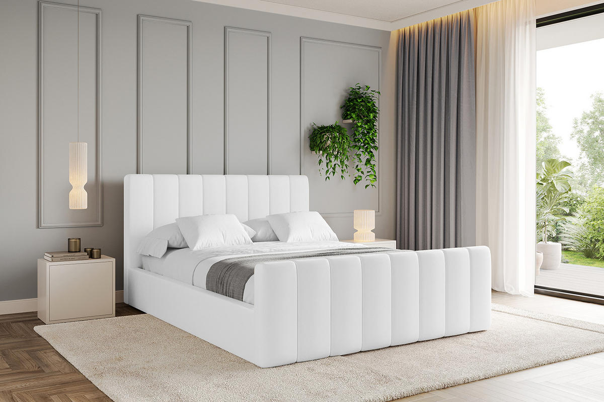 POLSTERBETT mit Bettkasten, Fußteil und Lattenrost, Boxbett mit Matratze H3/H4 - STERA-Z 140x200 Weiß Kunstleder - Weiß Hochglanz, Holzwerkstoff/Textil (140/200cm) - ALTDECOR