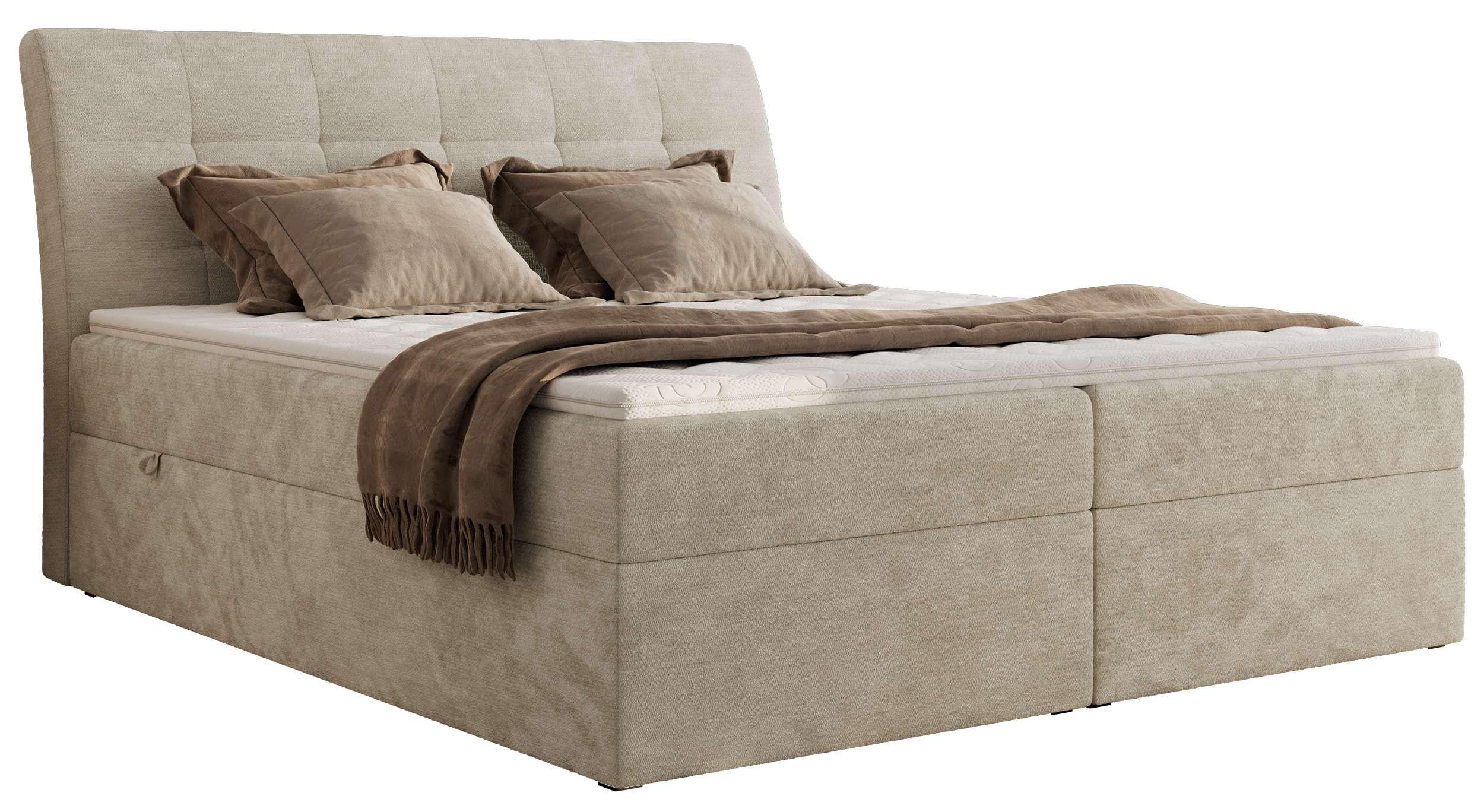 BOXBETT DAGOS 180/200 - Beige Schenille glatt - H4 - Topper Visco - Beige, Textil (180/200cm) - MKS