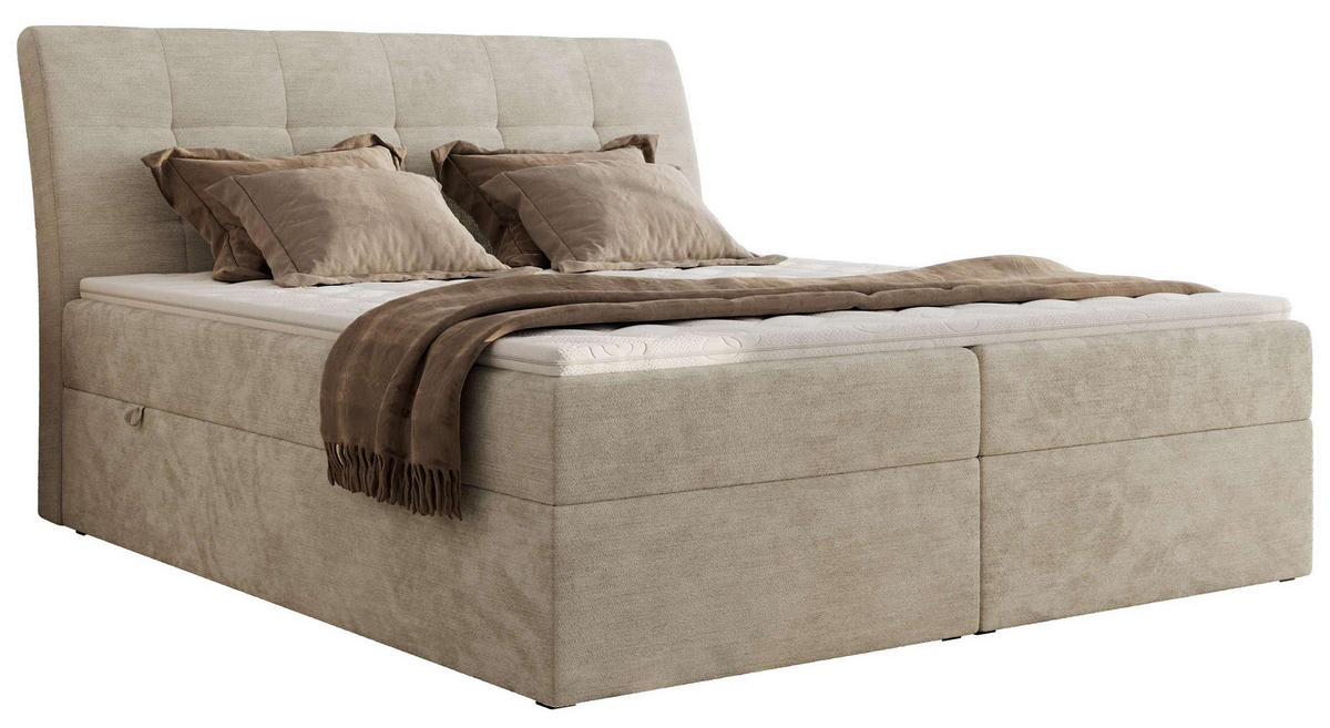 BOXBETT DAGOS 180/200 - Beige Schenille glatt - H4 - Topper Visco - Beige, Textil (180/200cm) - MKS