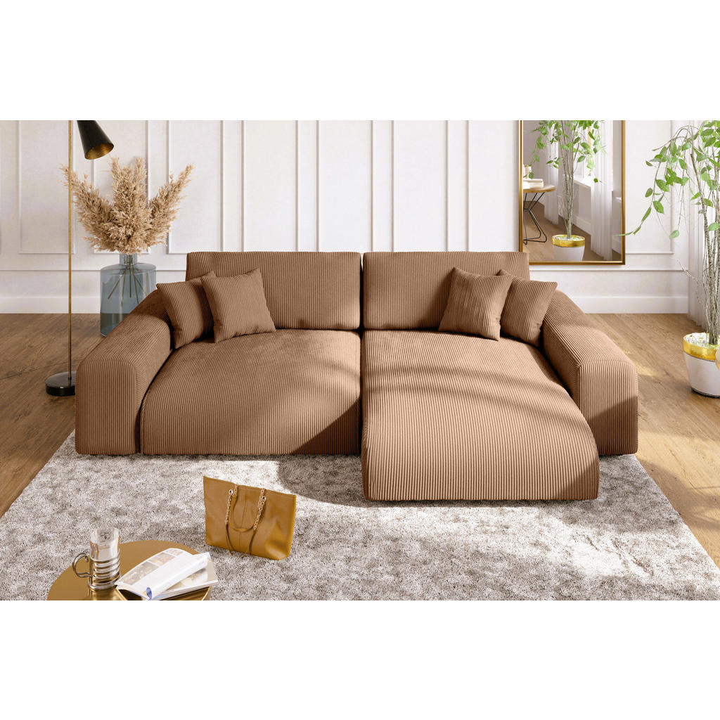 Thumbnail - luma-home Ecksofa, Hellbraun, Textil, 3-Sitzer, Füllung: Polyurethan (Pur), Eckteil, L-Form,L-Form, 255x165 cm, Wohnzimm...