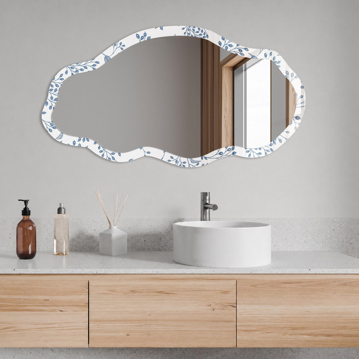 SPIEGEL 90x45 cm asymmetrisch mit Druck - Pflanzenmotiv - Transparent, Glas (45/90/0.4cm) - TULUP