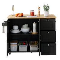 KÜCHENINSEL 135/44-70/90 cm aus MDF mit klappbarer Arbeitsplatte Schwarz/Natur - Schwarz, Holzwerkstoff (135/90/44cm) - Modenvie
