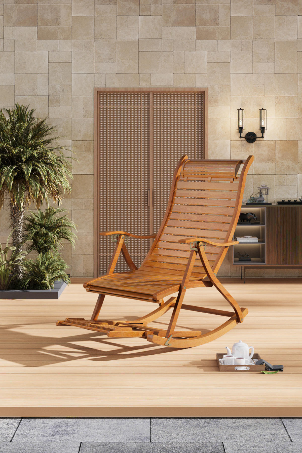 GARTENSCHAUKELSTUHL Relaxsesselaus aus Bambus Stahl in Braun für Garten Balkon klappbar verstellbar 47 x 95 x 72-108 cm Belastbarkeit 150 kg - Braun, Metall (47/108/95cm) - Livingandhome
