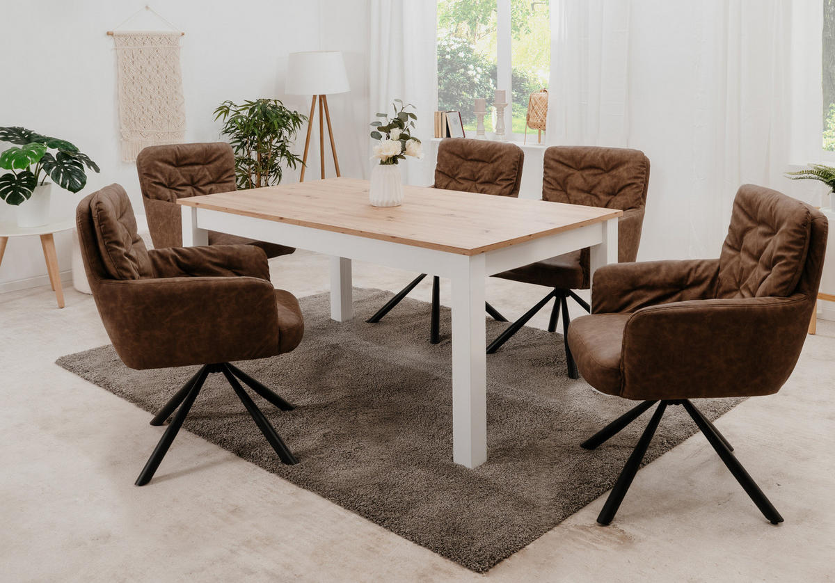 STUHL 2er-Set braun Leder-Optik, Esszimmerstuhl drehbar - Schwarz/Braun, Holz/Textil (57/95.5/57cm) - Furn.Design